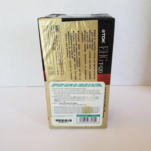 TDK EHG Extra High Grade 3 Pack VHS Tape T-120 Sealed New Blank - Picture 3 of 5